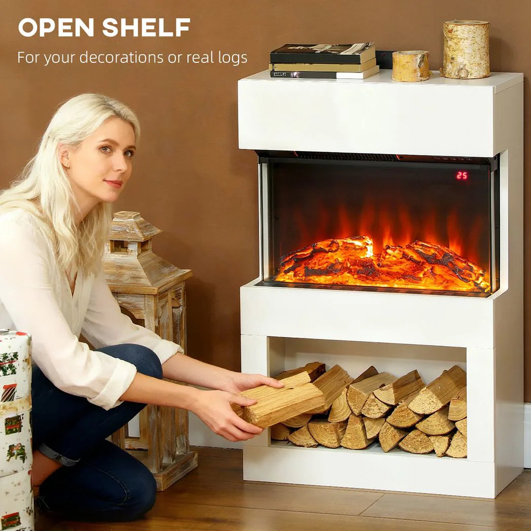 HOMCOM 19" Electric Fireplace with Mantel, 3D Flame Effect, Remote and Timer – 1000W/2000W, White