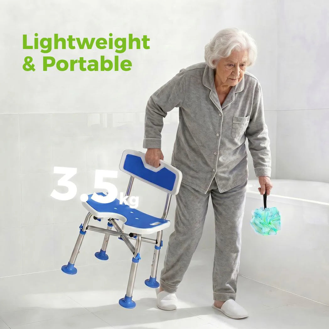 HOMCOM Shower Chair with U-Shaped Cutout, Padded Seat and Backrest, 150kg Capacity – Height Adjustable, Blue