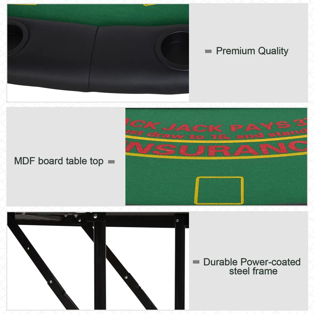 HOMCOM 7-Player Folding Poker Table with Chip Tray, Cup Holders & Padded Rails – Blackjack Card Table, Green