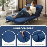 HOMCOM Two-Seater Click-Clack Sofa Bed with 5-Position Backrest – Faux Suede Folding Sleeper Sofa, Dark Blue