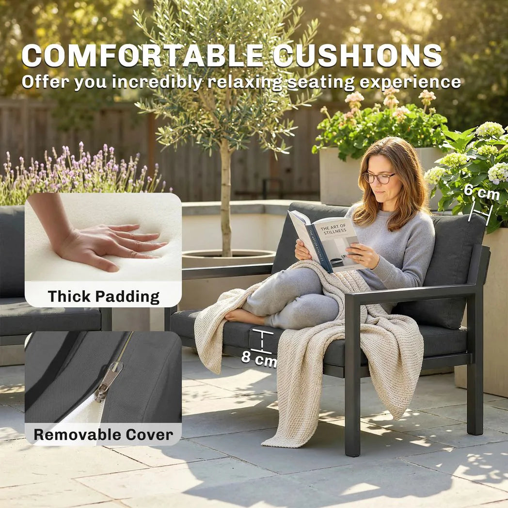 Outsunny 4 Seater Rattan Garden Set with 2 Armchairs, Loveseat, Coffee Table and Cushions – Dark Grey