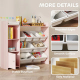 AIYAPLAY Kids Toy Storage Unit with 8 Removable Bins, Shelves & Cabinet – Pink