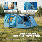 Outsunny 4 Person Family Camping Tent with 2 Rooms & Sewn-In Groundsheet – Waterproof Tunnel Tent, Sky Blue & Grey