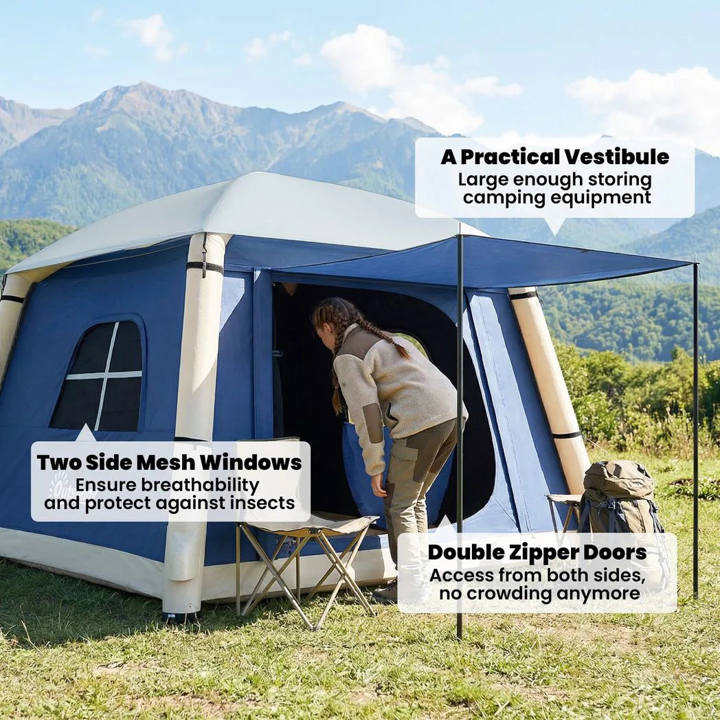 Outsunny Inflatable Camping Tent with Hand Pump – 1–2 Person Blackout Blow Up Air Tent with Carry Bag, Dark Blue