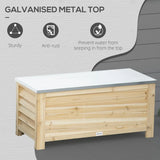 Outsunny 155L Outdoor Storage Box with Galvanised Metal Top and Shutter Walls – Wooden Garden Tool Organiser