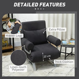 HOMCOM 3-in-1 Single Sofa Bed with Adjustable Backrest & Removable Armrests – Convertible Chair Bed, Black