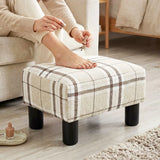HOMCOM Linen Fabric Footstool Ottoman Cube with Padded Seat and Wooden Frame – Bedroom Stool, Multi-Colour