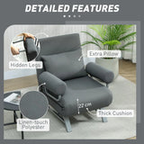 HOMCOM 3-in-1 Single Sofa Bed with Adjustable Backrest and Removable Armrests – Folding Chair Bed, Dark Grey