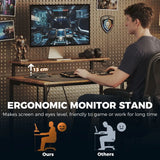 HOMCOM Reversible L-Shaped Desk with LED Lights, Power Outlets & USB Ports – Gaming Home Office, Rustic Brown