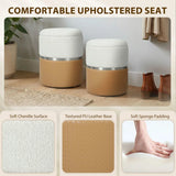 HOMCOM Set of 2 Nesting Round Storage Ottomans with Lift-Off Lids – Chenille and PU Leather, Cream and Brown