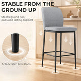 HOMCOM Set of 2 Velvet Bar Stools with Backrest and Footrest – Modern Steel Frame Kitchen Counter Stools, Grey