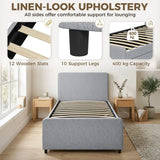 HOMCOM 3ft Single Upholstered Trundle Bed Frame with Headboard and Footboard – Pull-Out Guest Bed, Light Grey