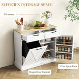 HOMCOM Farmhouse Kitchen Sideboard with Tilt-Out Rubbish Bin, 2 Drawers and Adjustable Shelves, White