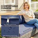 Outsunny 4 Piece Rattan Corner Sofa Set – Two Loveseats, Storage Table and Glass Coffee Table with Cushions, Dark Blue