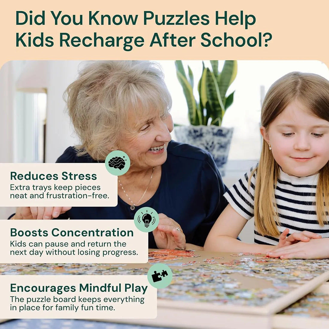 Wooden Jigsaw Puzzle Board with 6 Sliding Drawers – Portable Puzzle Storage Table, Holds 60 Pieces