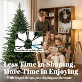 HOMCOM 6ft Artificial Christmas Tree – 180cm Hinged Xmas Tree with 2081 Tips and Solid Pine Wood Stand, Green