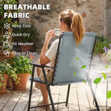 Outsunny Set of 4 Folding Garden Chairs with Breathable Texteline Seats and Armrests – Outdoor Dining, Light Grey