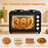HOMCOM 36L Mini Oven with Dual Hot Plates, Convection Fan & Rotisserie – Countertop Electric Cooker, 90–230°C