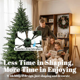 HOMCOM 7ft Hinged Artificial Christmas Tree with 2719 PE and PVC Tips and Solid Pine Wood Stand, Green