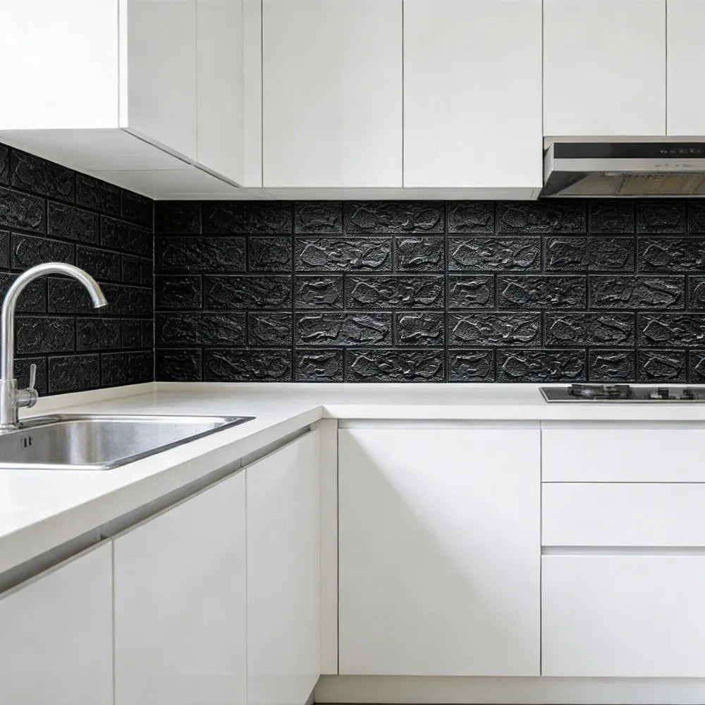 3D Brick Effect Self-Adhesive Foam Wall Stickers, 30/60 Piece Set – Waterproof XPE Wall Panels, Black