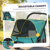 PawHut 3-Wheel Dog Stroller with Dual Entry, One-Click Fold, Mesh Windows – Pet Pram for Dogs up to 20kg