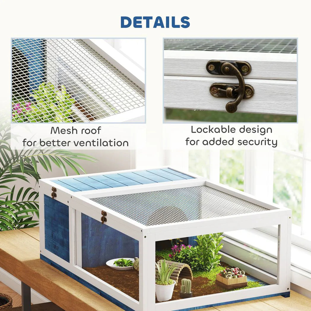 PawHut Wooden Tortoise House with Mesh Roof and Side Panels – Small Reptile Habitat