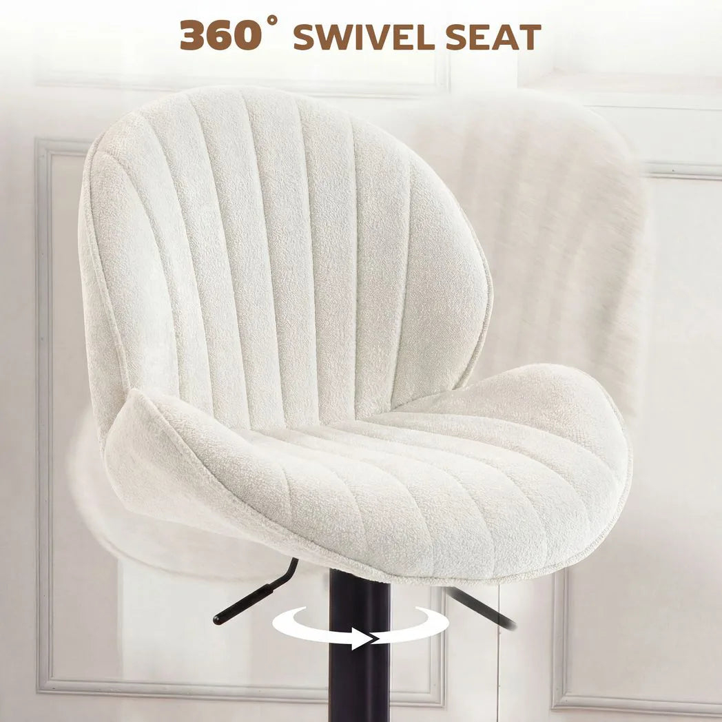 HOMCOM Set of 2 Swivel Bar Stools with Back, Adjustable Height and Footrest – Chenille Kitchen Stools, Cream