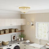 HOMCOM 2-Light Crystal Chandelier Flush Mount Ceiling Light with 168 Octagonal Beads – Vintage, Gold Tone