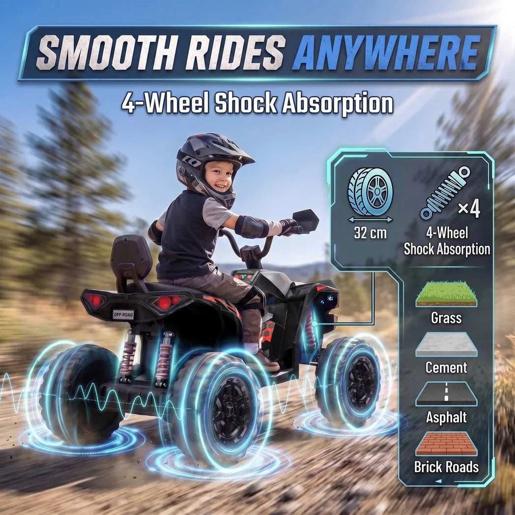 AIYAPLAY 24V 2 Seater Electric Quad Bike for Kids with Soft Start, LED Lights and Music – Ages 3–8, Black