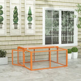 PawHut Wooden Folding Rabbit Hutch for 2–3 Rabbits with Built-In Handle – Outdoor Guinea Pig Run, Orange