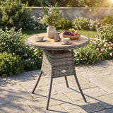 Outsunny 70 cm Round Rattan Garden Table with Slatted Wood-Effect Top, Natural