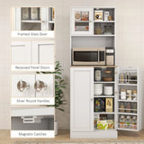 HOMCOM Two-Part Kitchen Storage Cabinet with Microwave Space, Adjustable Shelves & Frosted Glass Door – White