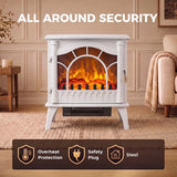 HOMCOM 3-Sided Glass Electric Fireplace Stove with 1000W/2000W Settings and Flame Effect – White