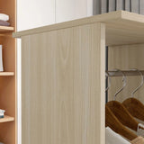 HOMCOM Mobile Open Wardrobe with Double Hanging Rails, 3 Shelves and 6 Wheels – Clothes Organiser, Natural