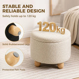 HOMCOM Round Storage Ottoman with Reversible Lid and Rubberwood Legs – 19L Sitting Bench, Beige