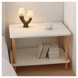 Narrow Side Table for Living Room – Small Bedside Table with Shelf, MDF & Solid Wood, White