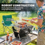 Outsunny Portable Briefcase Charcoal BBQ Grill – Folding Barbecue with Lift-Up Grate for Camping and Picnics, Black
