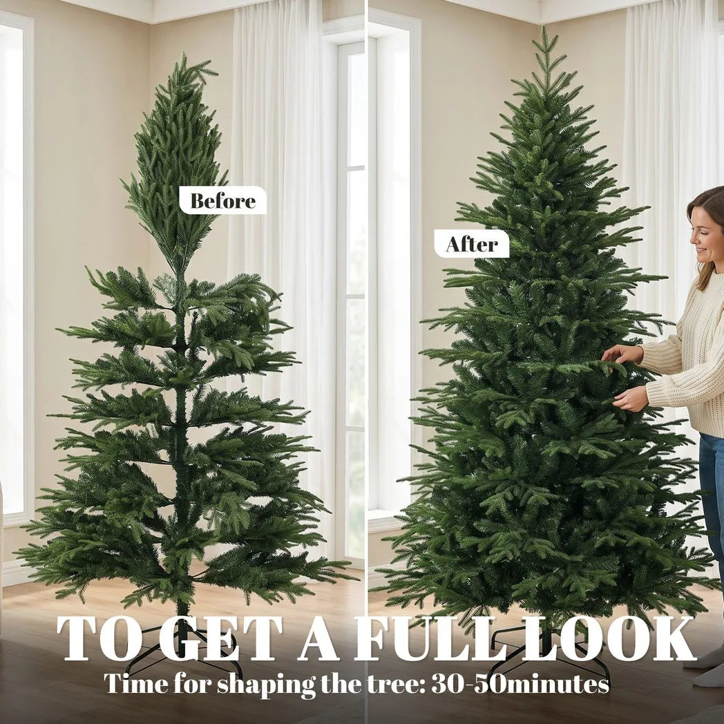 HOMCOM 7ft Artificial Christmas Tree with 2080 Realistic Tips, Hinged Wide Shape Xmas Tree, Green