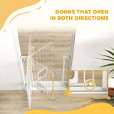 PawHut Adjustable Pet Gate with Four-Way Cat Flap – Pressure Fit Barrier for Doorways, 75-85 cm, White