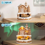 HOMCOM Christmas Gingerbread House with Rotating Train, LEDs & 8 Tunes – Lighted Musical Snow Village