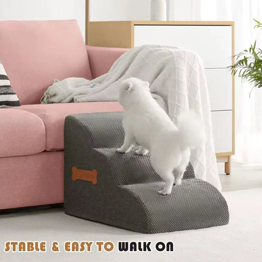 3Step Dog Stairs Pet For Bed Sofa Cats Ladder Ramp With Removable Cover Portable