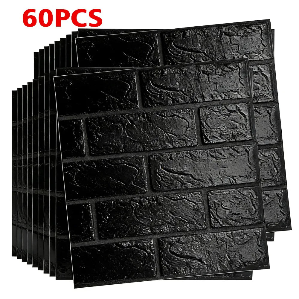 3D Brick Effect Self-Adhesive Foam Wall Stickers, 30/60 Piece Set – Waterproof XPE Wall Panels, Black