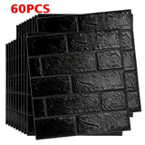 3D Brick Effect Self-Adhesive Foam Wall Stickers, 30/60 Piece Set – Waterproof XPE Wall Panels, Black