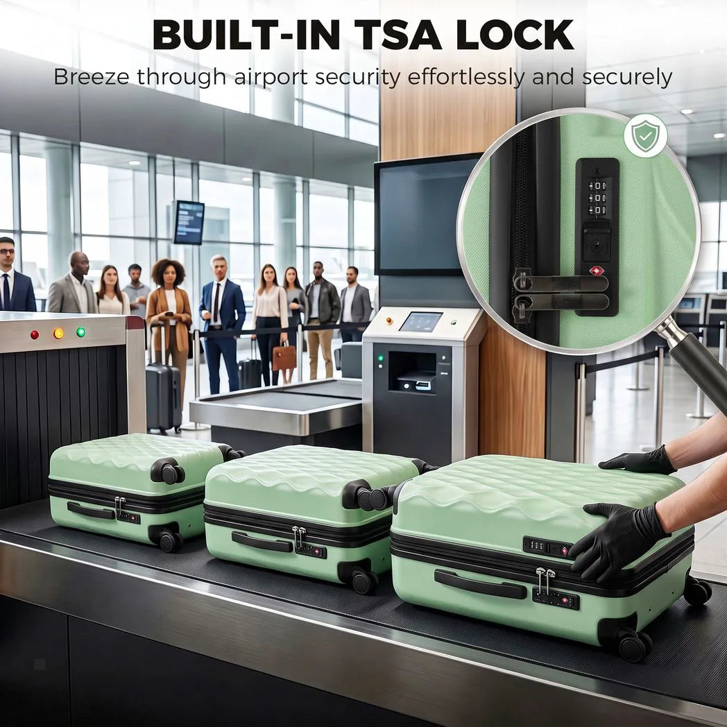 HOMCOM 3-Piece Hard Shell Suitcase Set with TSA Lock & 360° Spinner Wheels – 20/24/28 Inch Cabin & Checked Luggage, Green