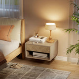 HOMCOM Set of 2 Floating Bedside Tables with Drawer and Open Shelf – Natural Wood Finish