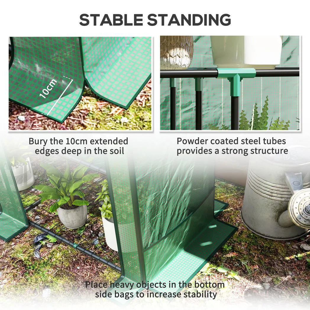 Outsunny Three-Tier Mini Greenhouse with Roll-Up Zipped Doors and 140 gsm PE Cover, Steel Frame – Green