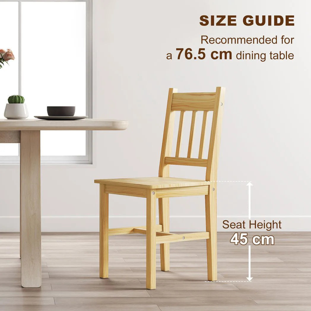 HOMCOM Dining Chairs Set of 2 with Slat Back, Pine Wood Frame – Farmhouse Kitchen Chairs, Natural