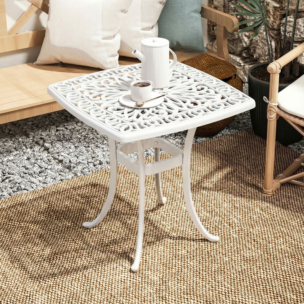 Outsunny Cast Aluminium Garden Side Table with 38mm Parasol Hole and Floral Top, 54cm