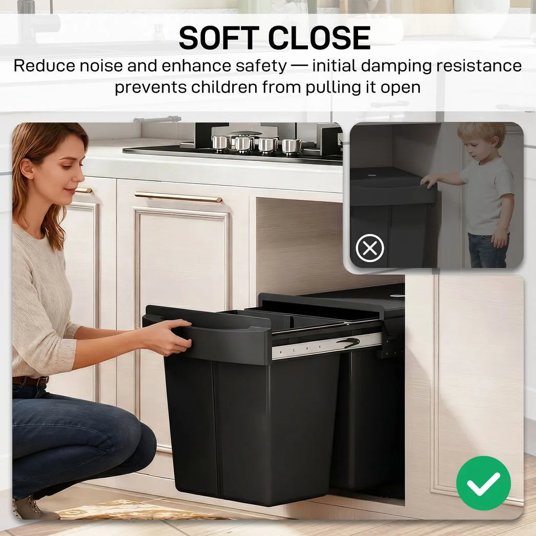 HOMCOM Pull Out Bin with 2 x 20L Removable Compartments – Under Sink Kitchen Waste and Recycling Bin, Black