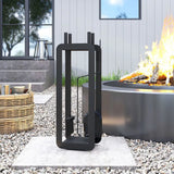 Outsunny 5-Piece Fireplace Companion Set – Brush, Shovel, Poker, Tongs and Stand, Black Metal